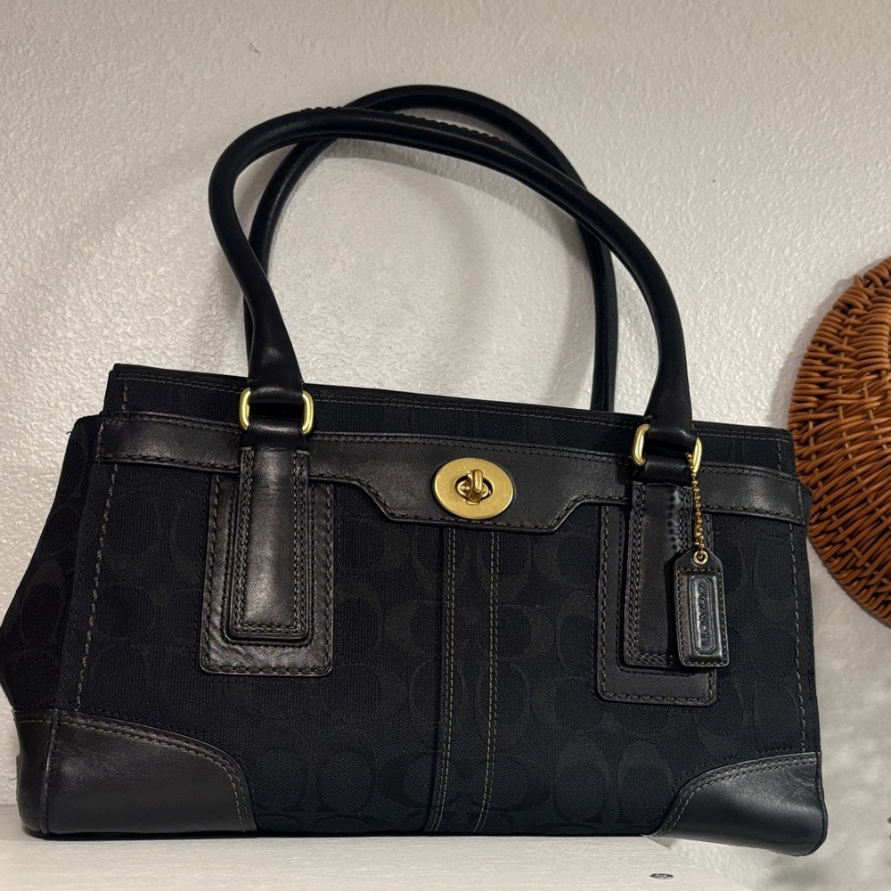 Coach Black Shoulder Bag with Gold Accents